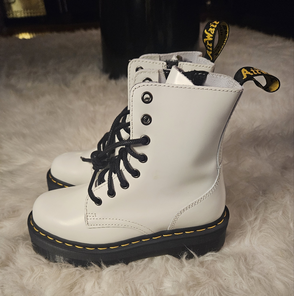 Dr.Martens 'Jardon' White Smooth Leather Platform Boot